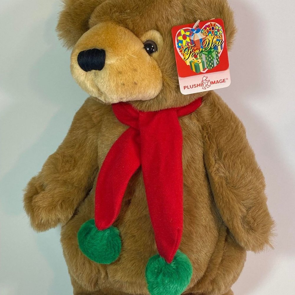 Vintage 1996 Plush Image 16" Standing Christmas Bear Plush Stuffed Animal
